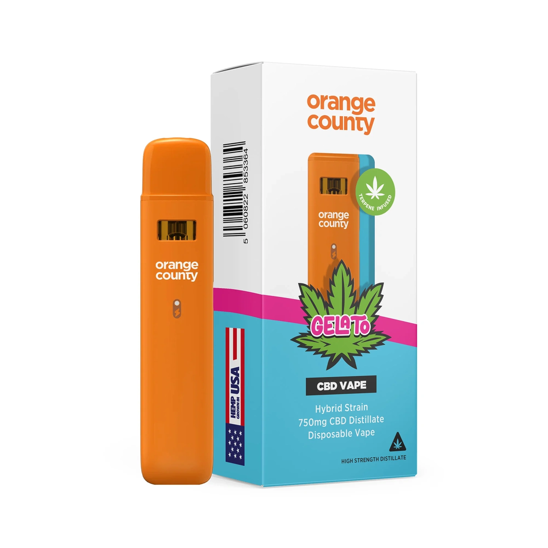 Orange County CBD Еднократна вейп писалка Gelato, 750 мг CBD, 1 мл