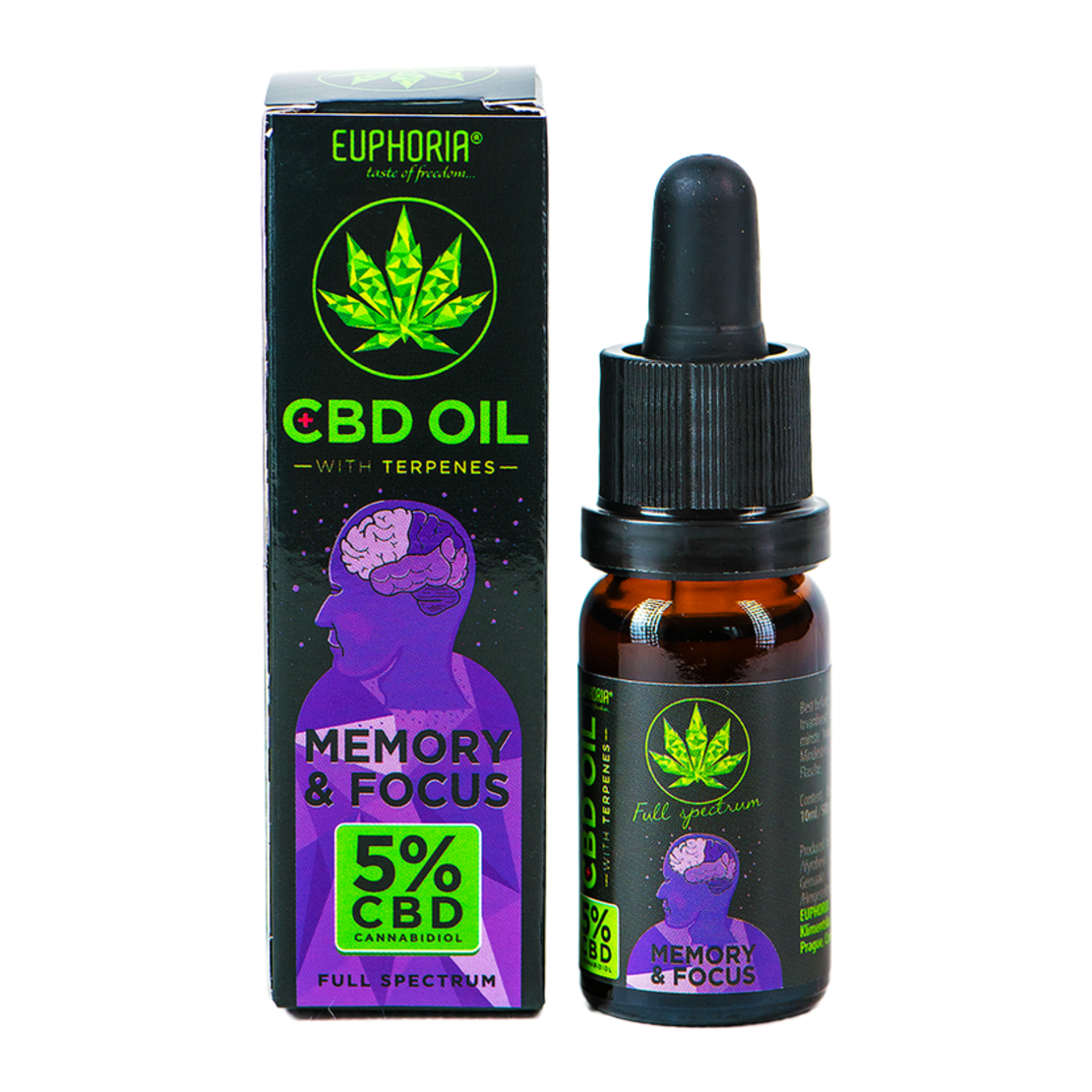Euphoria 5% CBD масло Memory & Focus, капки 10мл