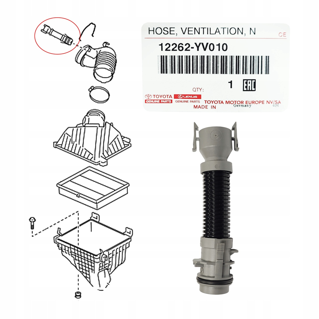 Маркуч вентилация за ТОЙОТА АУРИС АВЕНСИС РАВ 4 ВЕРСО TOYOTA AURIS AVENSIS 12262YV010 12262-YV010 OEM TOYOTA