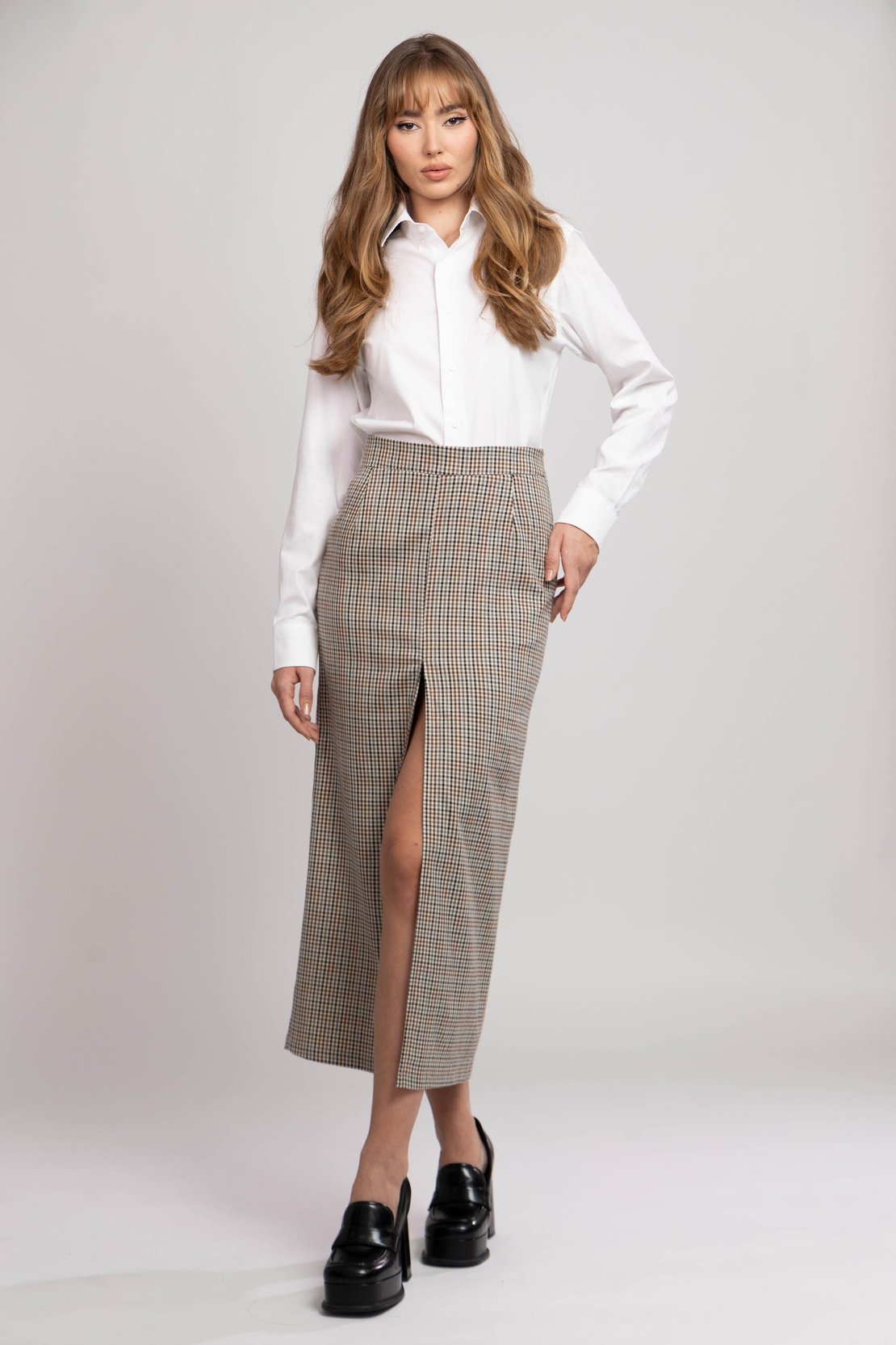 AYLA CHECKED MIDI SKIRT