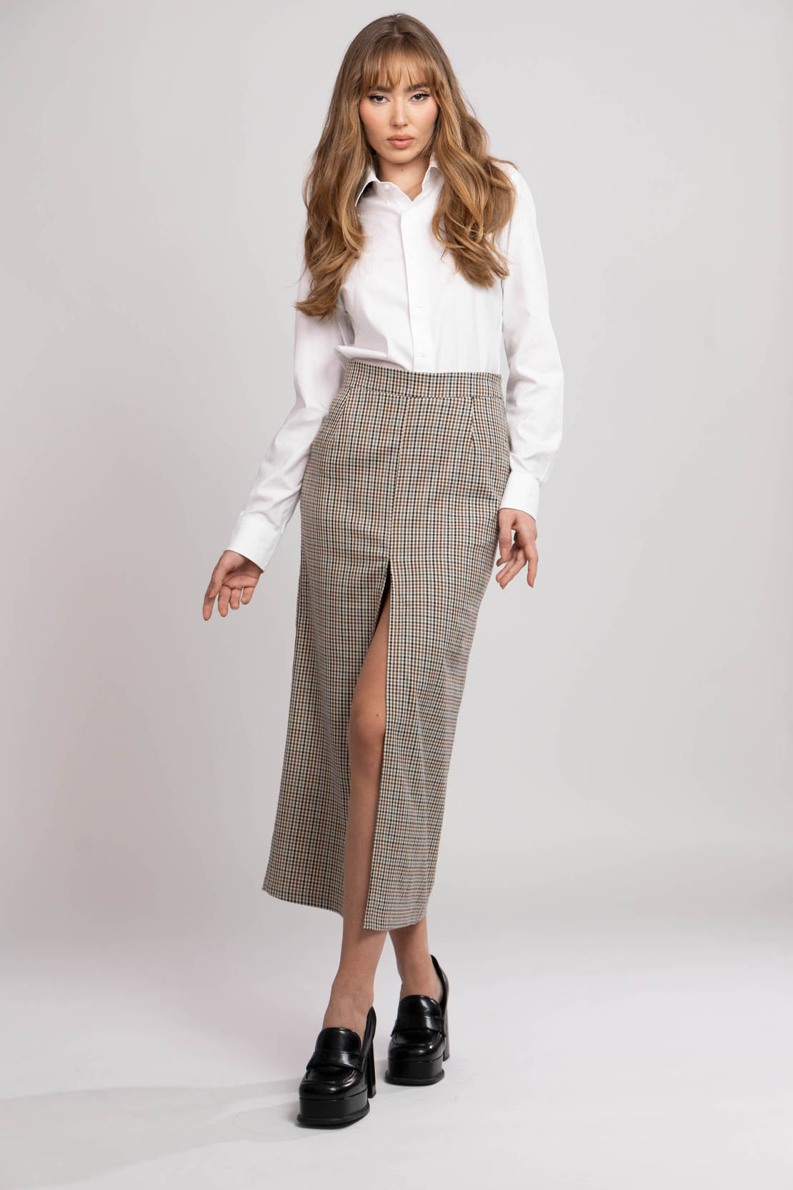 AYLA CHECKED MIDI SKIRT