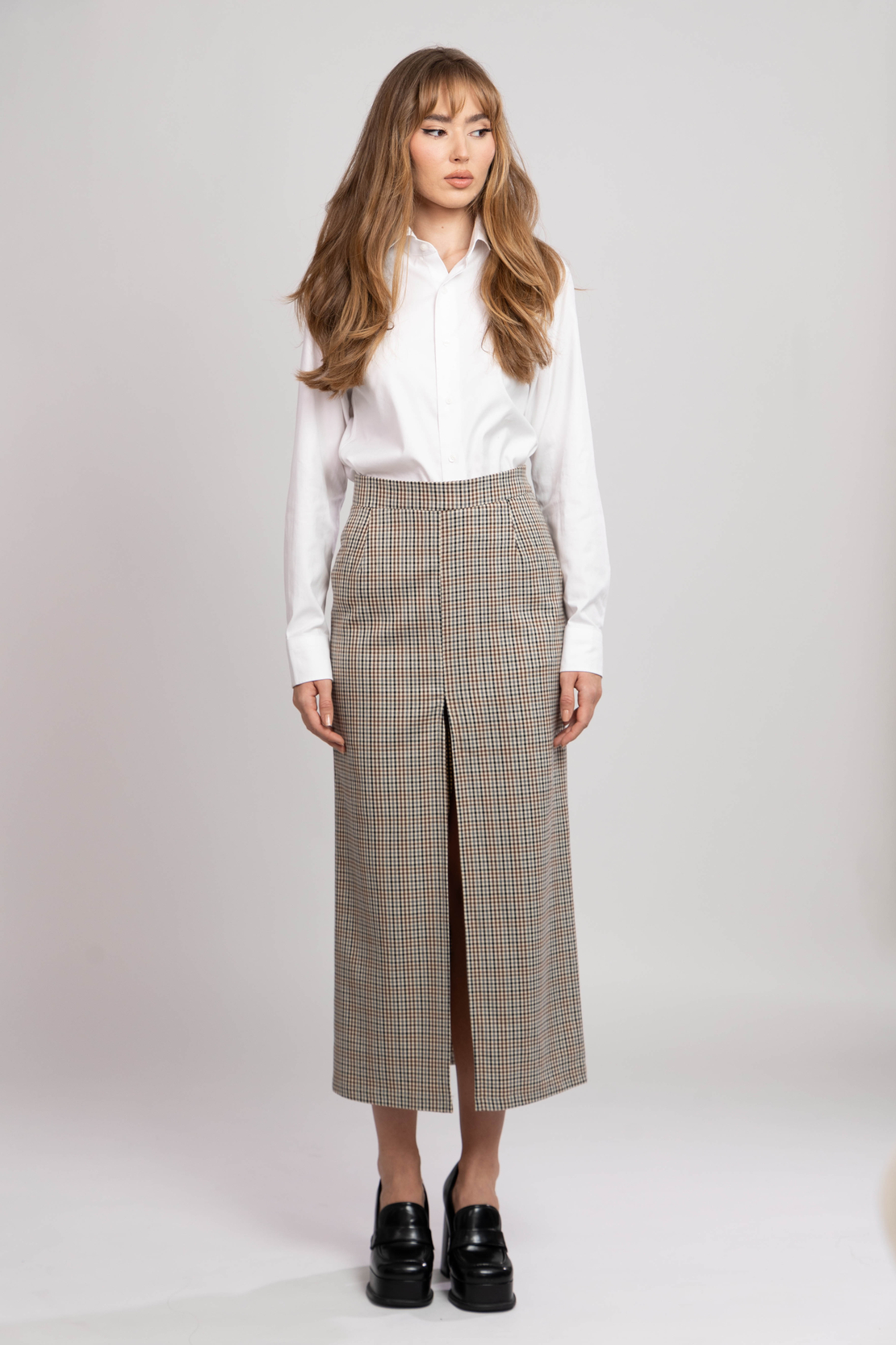 AYLA CHECKED MIDI SKIRT