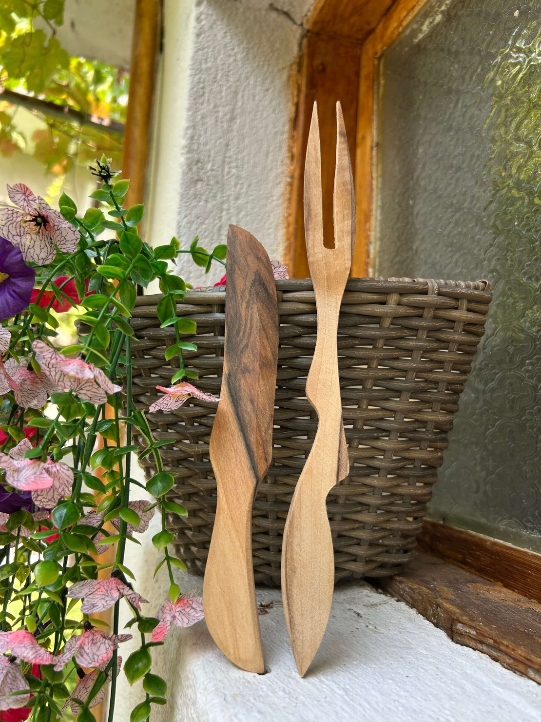 Комплект от дървени нож и лъжица