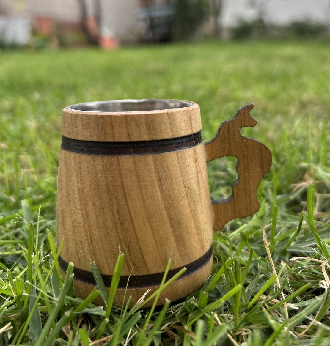 Мини дървена халба