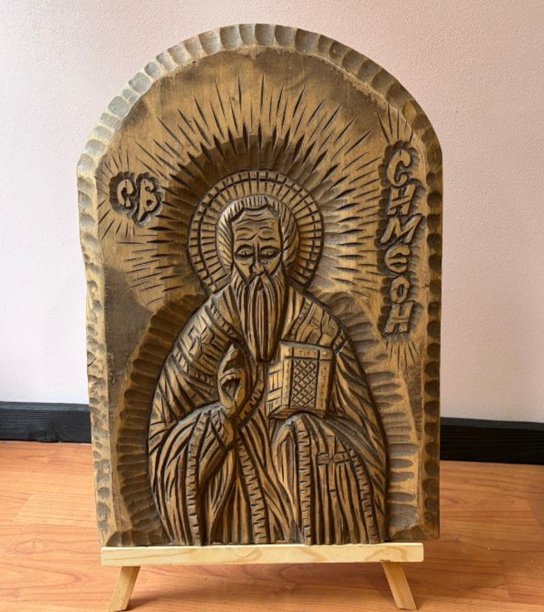 Ръчно изработена дърворезба икона Св. Симеон