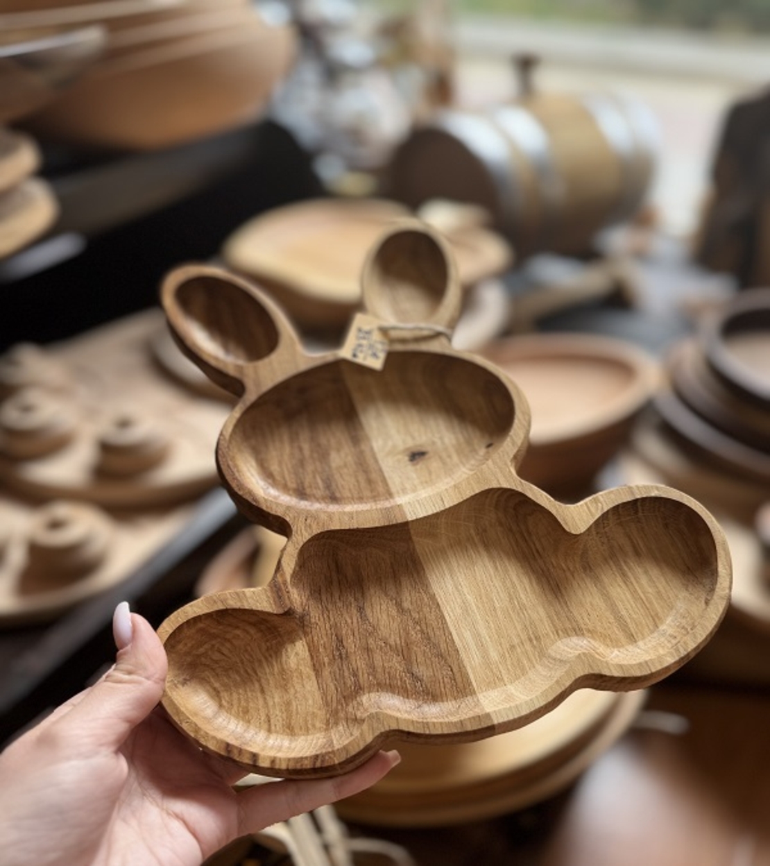 Дървена чинийка зайче с отделения