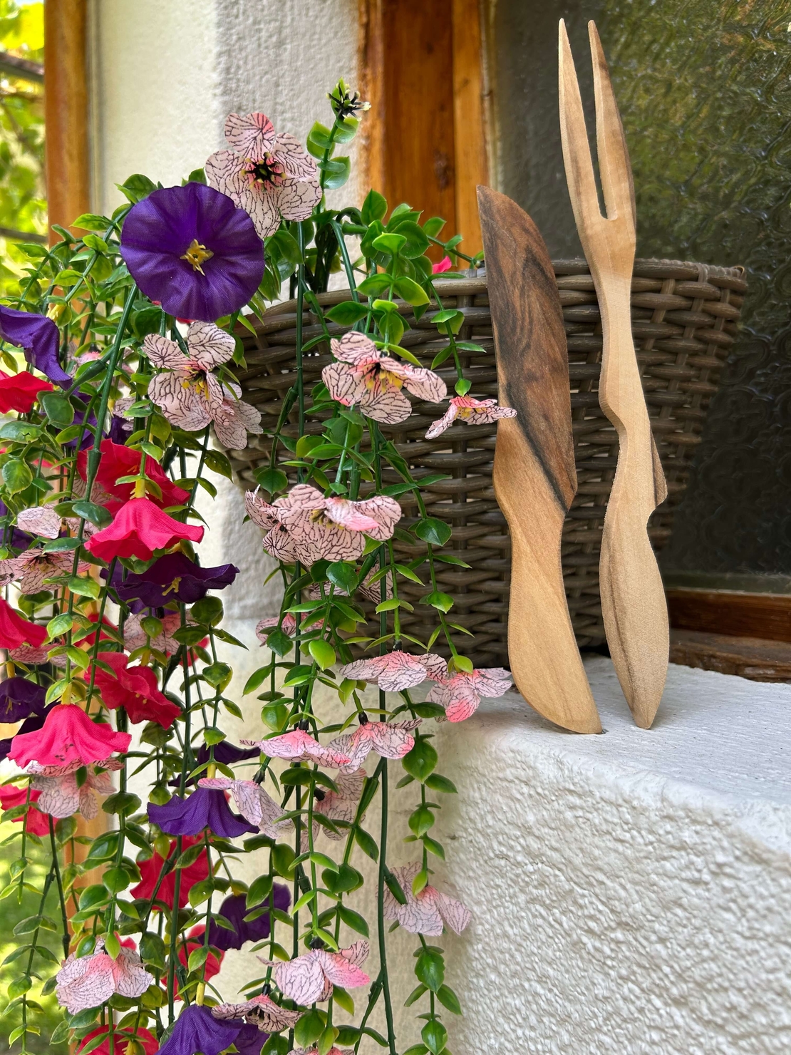 Комплект от дървени нож и лъжица