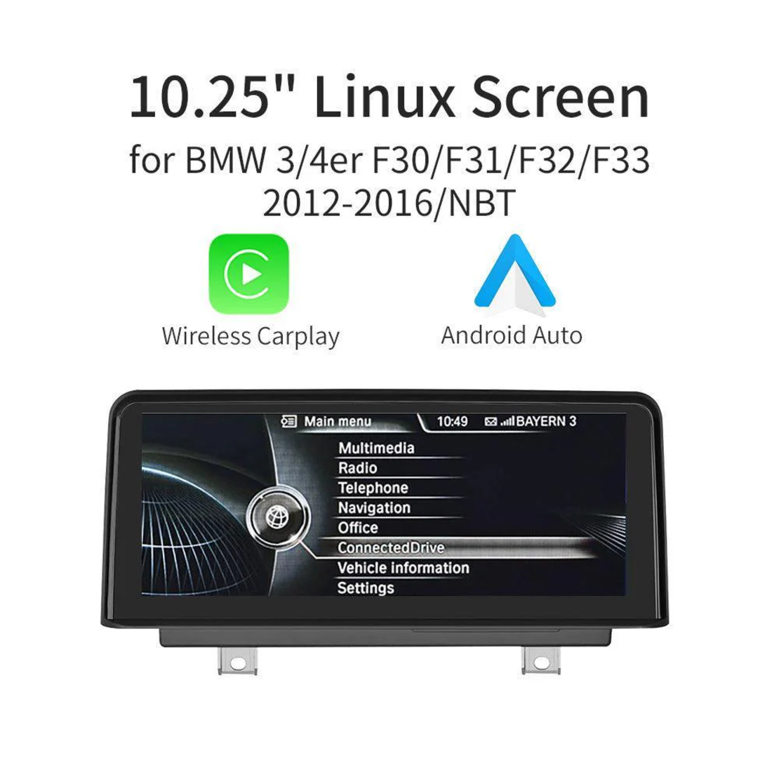 Дисплей за BMW 3/ F30 F32 F34 F36 NBT с безжичен CarPlay/Android Auto