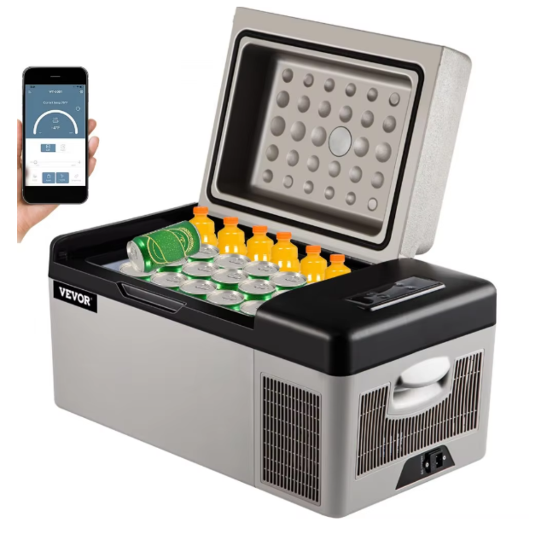 Компресорен авто хладилник VEVOR 20L – 12V/24V/220V, APP контрол, фризер до -20°C
