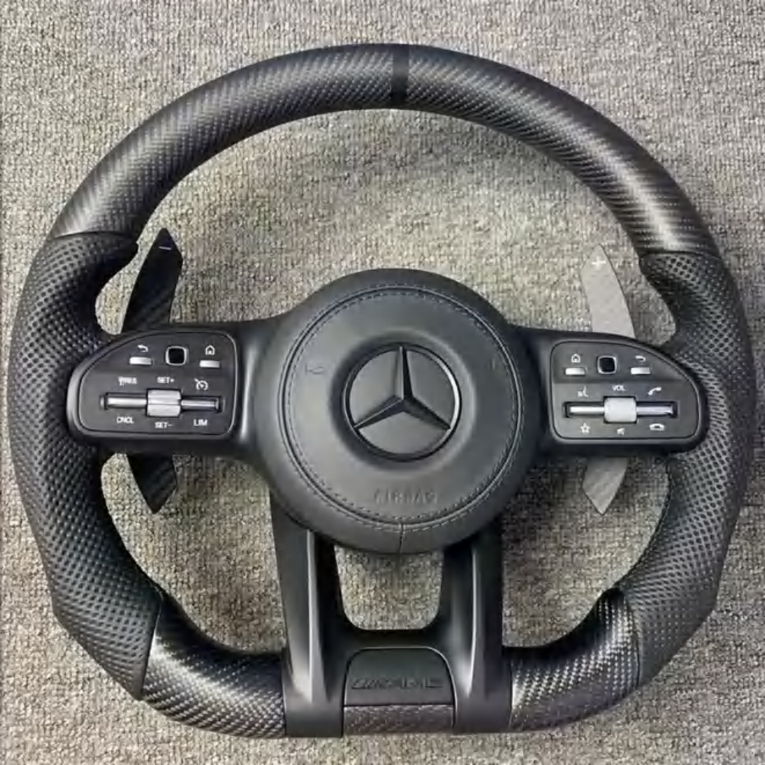 Mercedes AMG спортен волан – Carbon Look & Перфорирана кожа 2018–2022