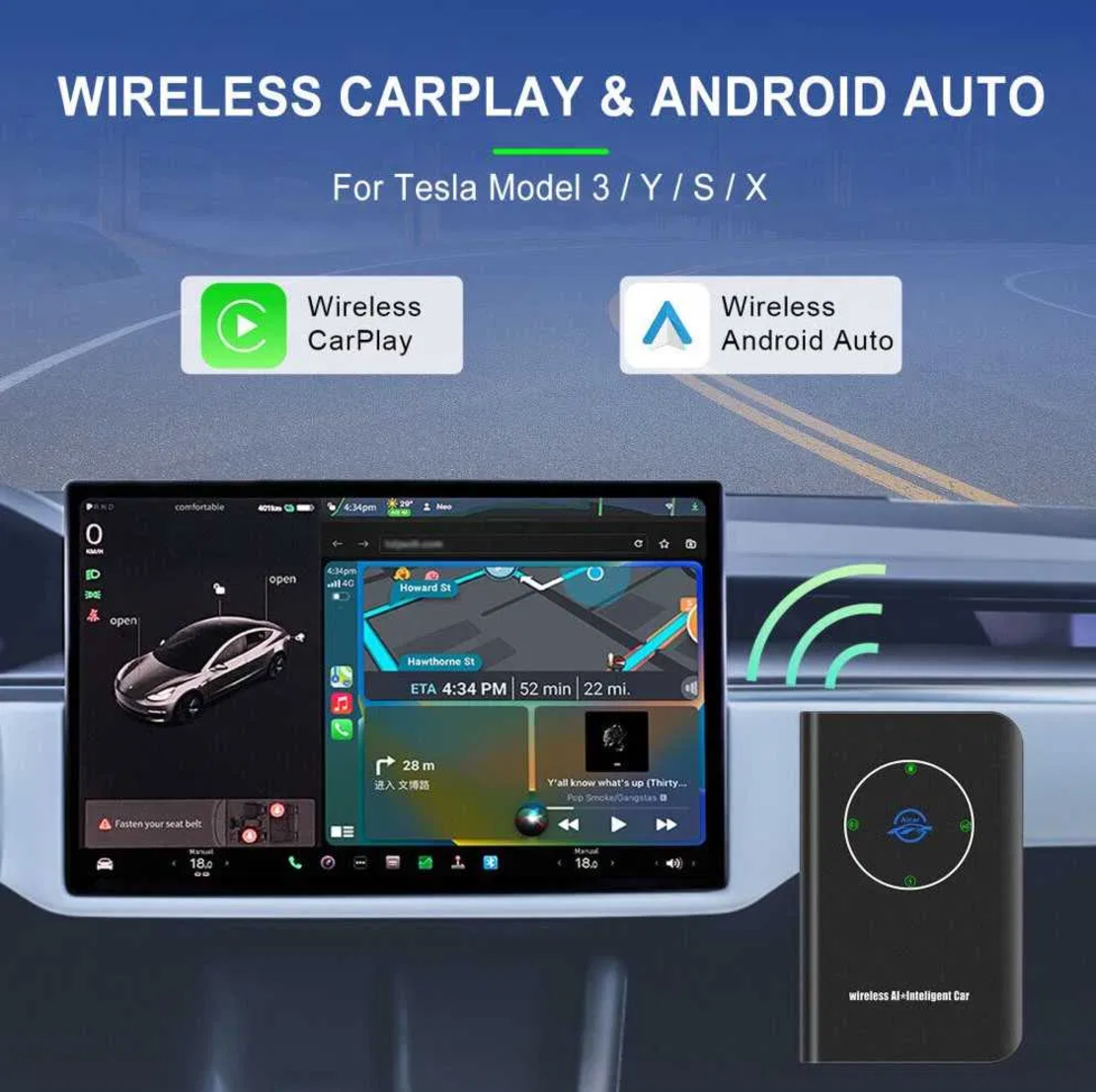 TESLA Model 3 X/Y/S Безжичен Carplay Auto AI BOX