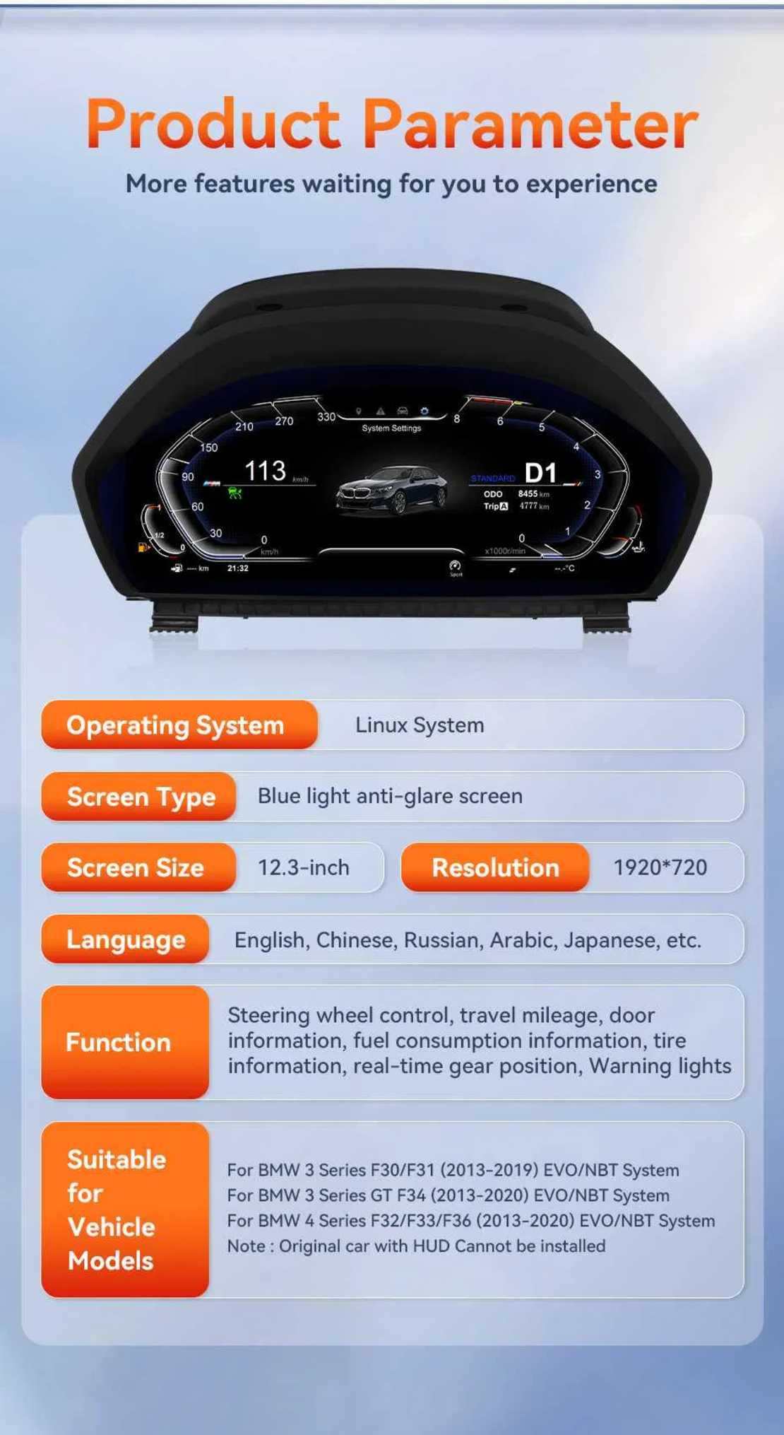 Дигитален километраж BMW F30 F31 F34 F32 F33 F36 12.3