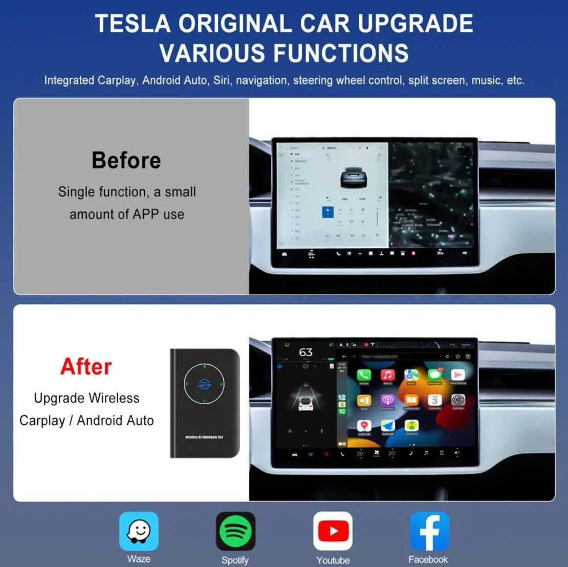 TESLA Model 3 X/Y/S Безжичен Carplay Auto AI BOX