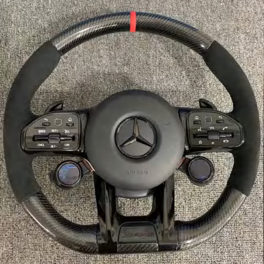 Mercedes AMG спортен волан – Carbon & Alcantara с контролни селектори (2019–2022)