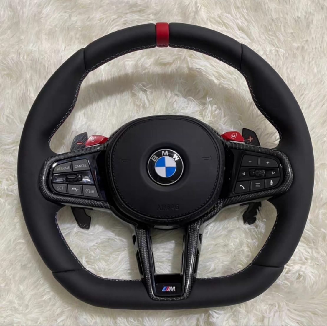 BMW M Performance волан – кожа с червена лента и М бутони – G серия