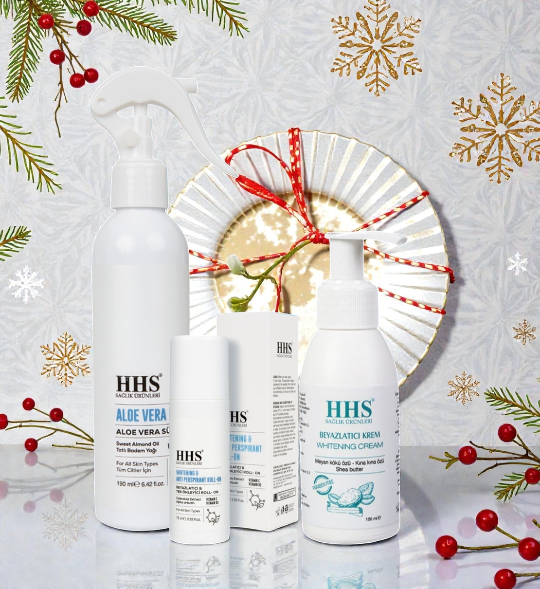 Избелващ и подхранващ комплект HHS – Алое спрей + Избелващ ролон + Избелващ крем