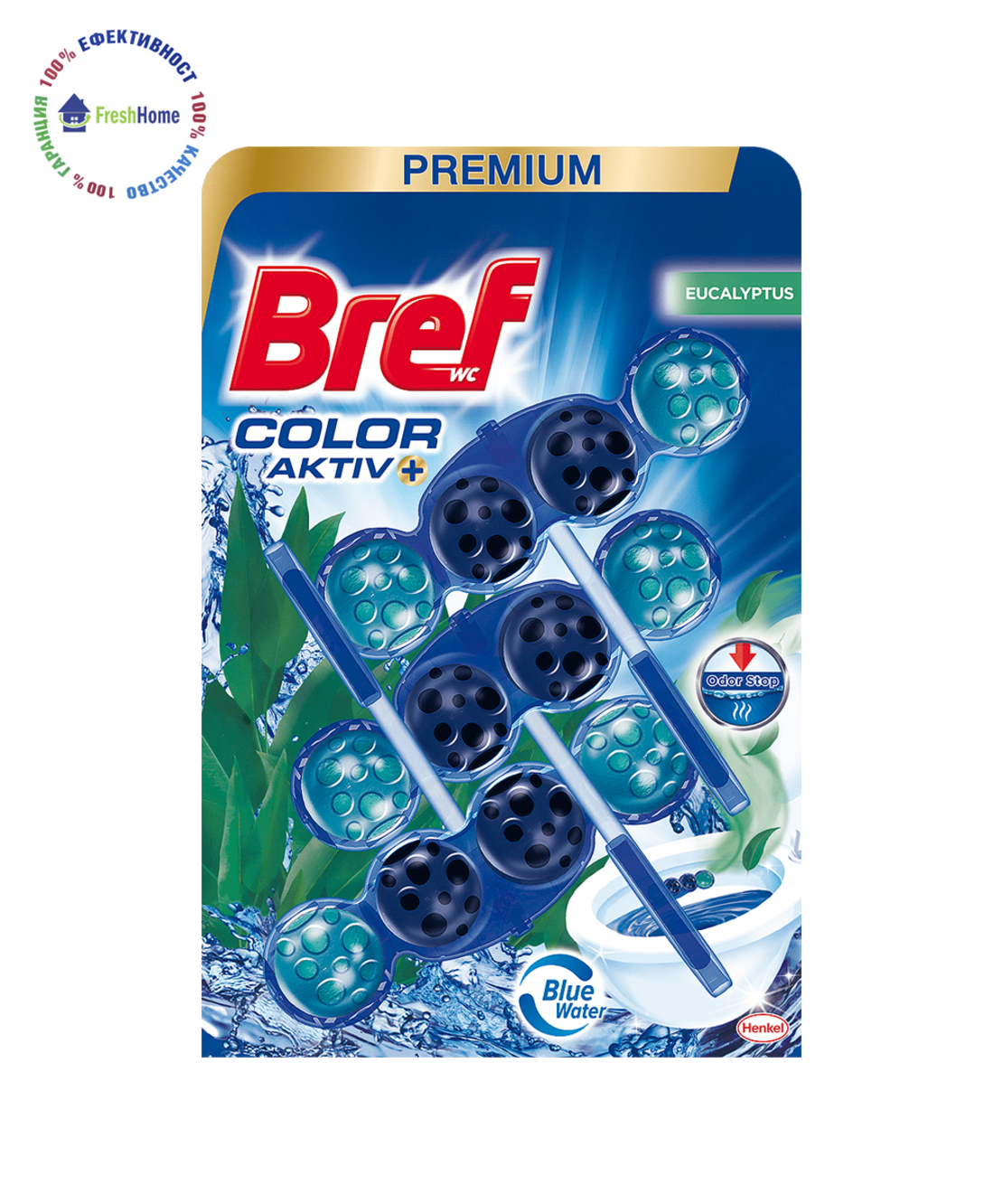 Bref Color Active+ Eucalyptus 3 x 50 гр. Tопчета за почистване и ароматизиране на тоалетна