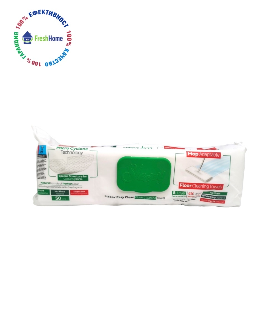 SLEEPY Easy Clean Floor Cleaning 4XL Мокри кърпи за почистване на под с бял сапун 50 бр.