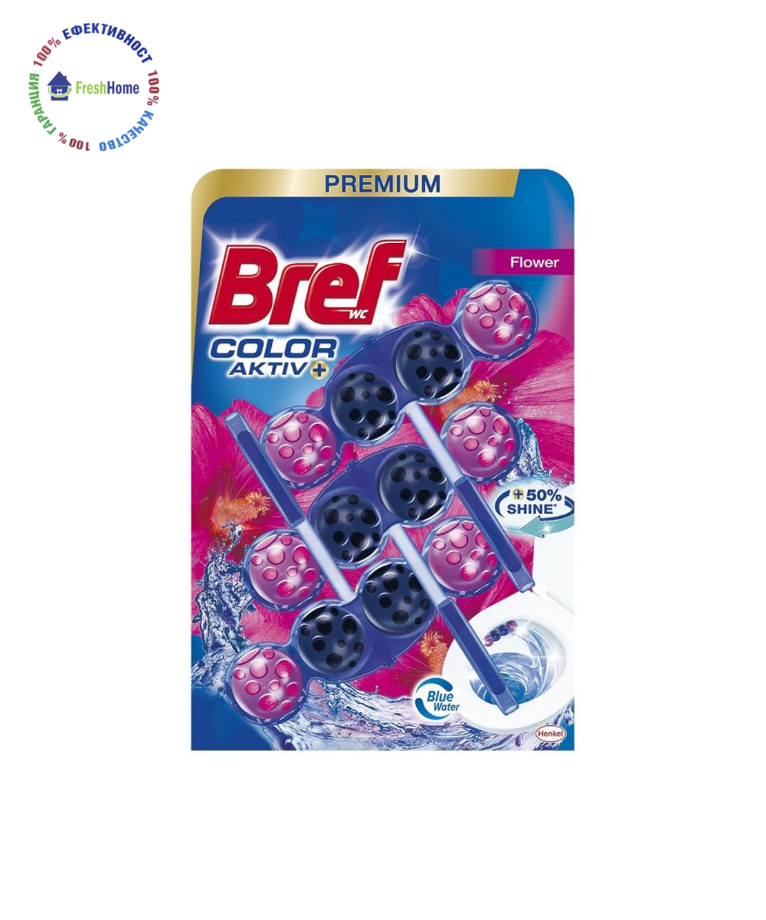 Bref Color Active+ Flowers 3 x 50 гр. Tопчета за почистване и ароматизиране на тоалетна