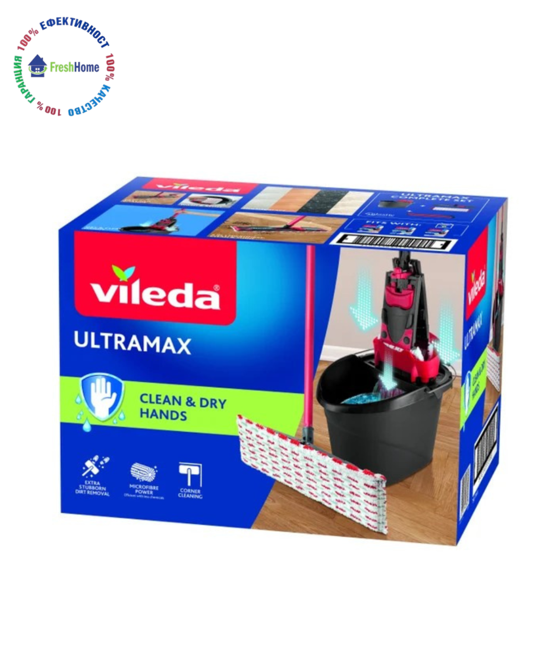 Vileda Ultramax Clean & Dry Hands комплект моп с кофа и телескопична дръжка
