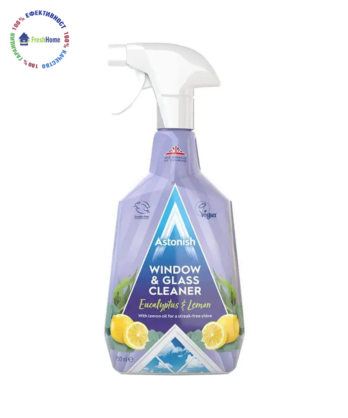 Astonish WINDOW & GLASS CLEANER Eucalyptus & Lemon 750 ml. спрей за прозорци с аромат евкалипт и лимон