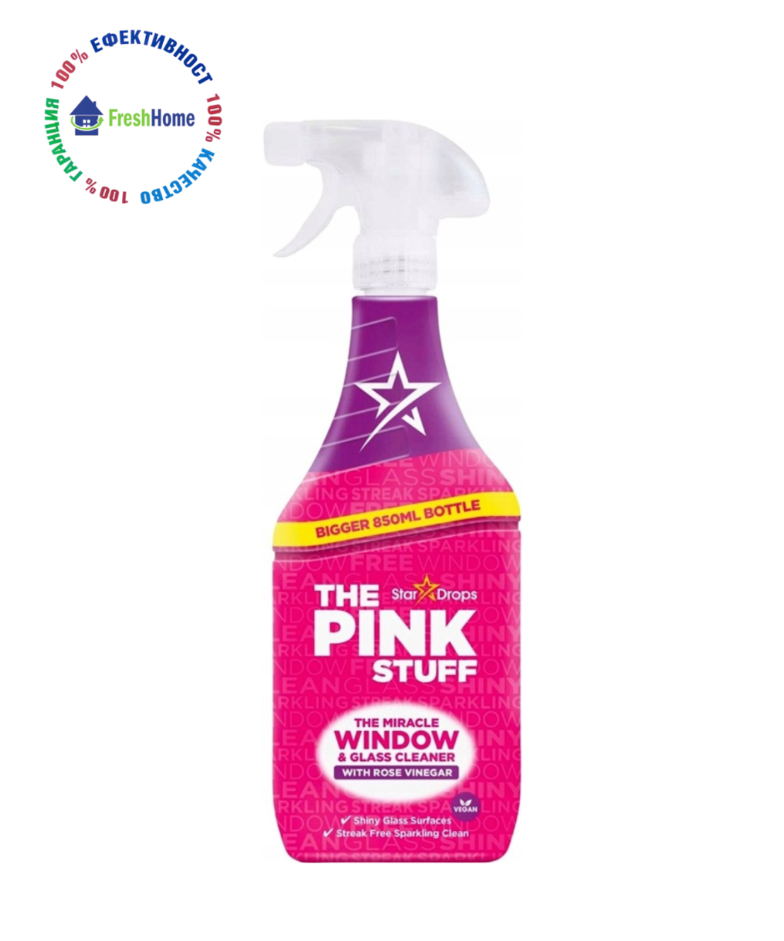 The PINK STUFF WINDOW and GLASS CLEANER with rose vinegar препарат за стъкла и гладки повърхности 850 мл.