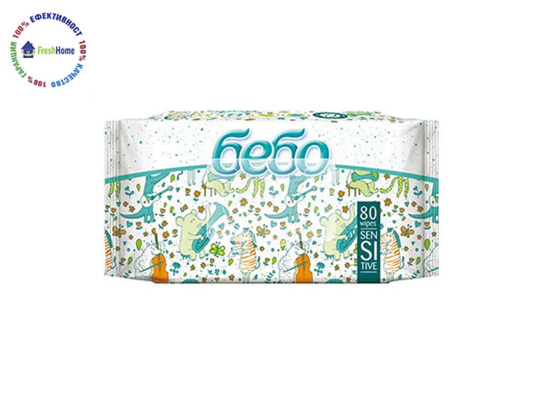 Бебо Влажни кърпички Sensitive 80 бр. с капак