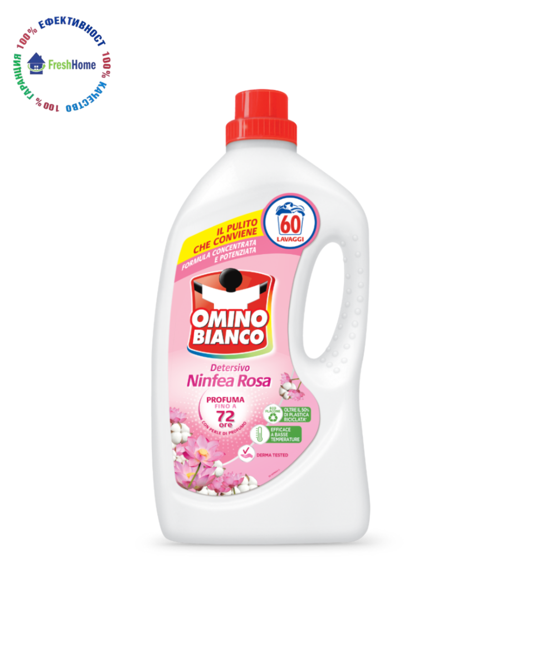 Omino Bianco Ninfea Rosa течен перилен препарат 60 пранета / 2400 мл (розова водна лилия)
