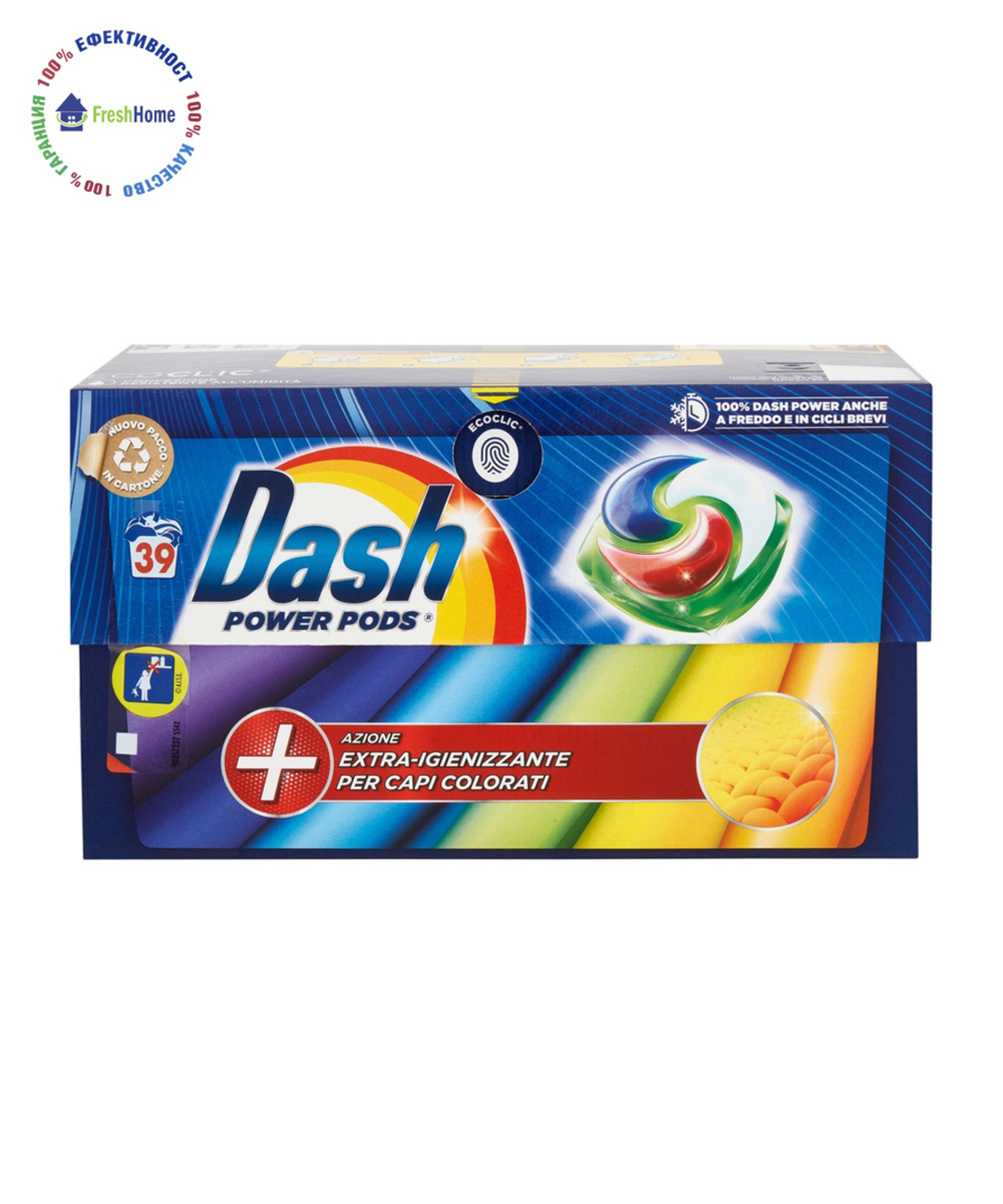 Dash Power PODS + Azione Extra-Igienizzante per Capi Colorati – 39 течни капсули за цветно пране