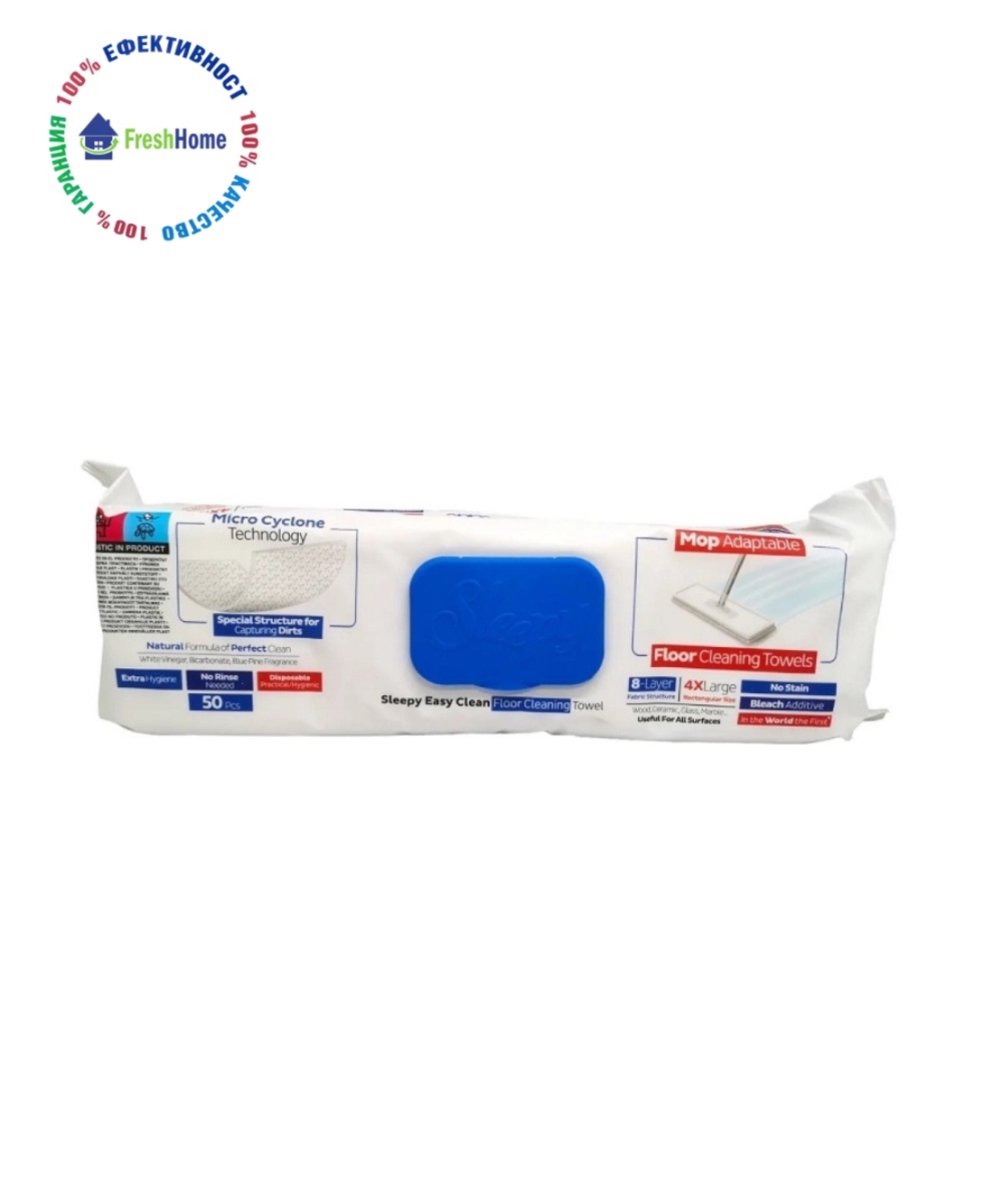 SLEEPY Easy Clean Floor Cleaning 4XL Мокри кърпи за почистване на под с белина 50 бр.
