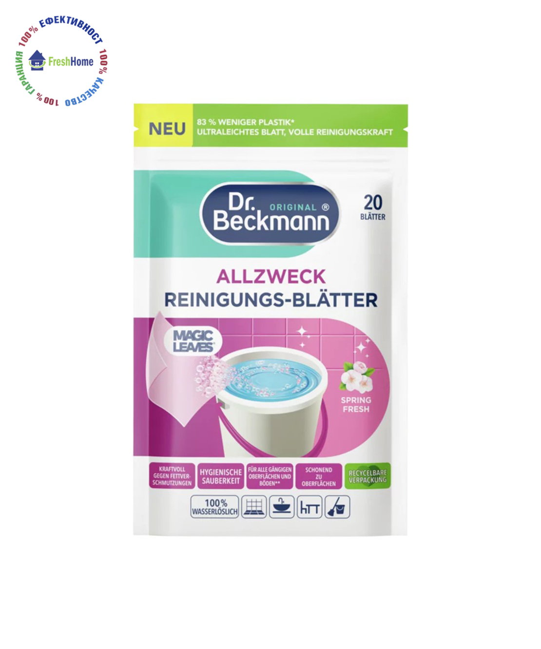Dr. Beckmann Magic Leaves Spring Fresh  универсален почистващ препарат за под на ленти 20 бр.