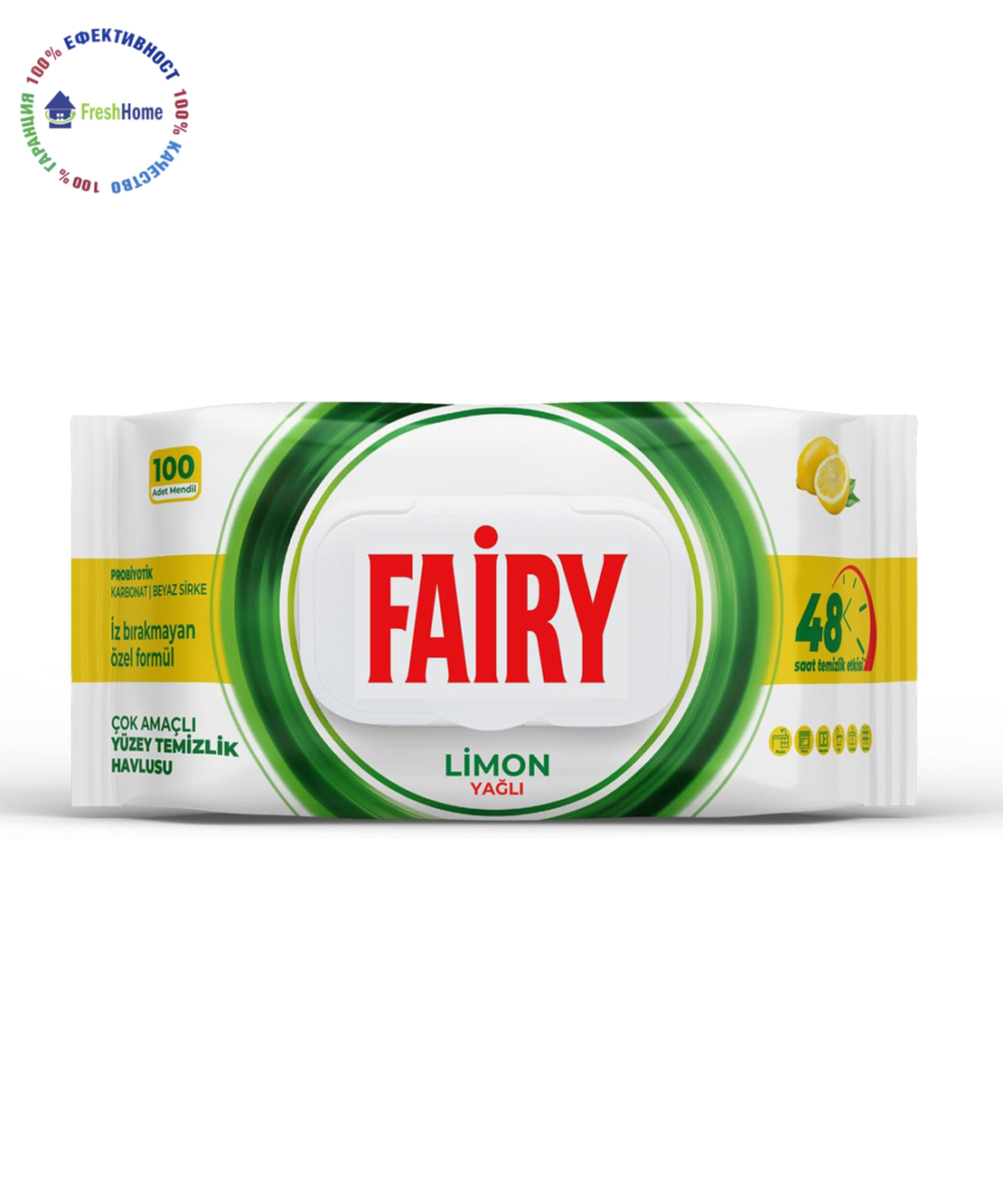 Fairy LIMON WIPES универсални почистващи мокри кърпи за повърхности 100 бр.
