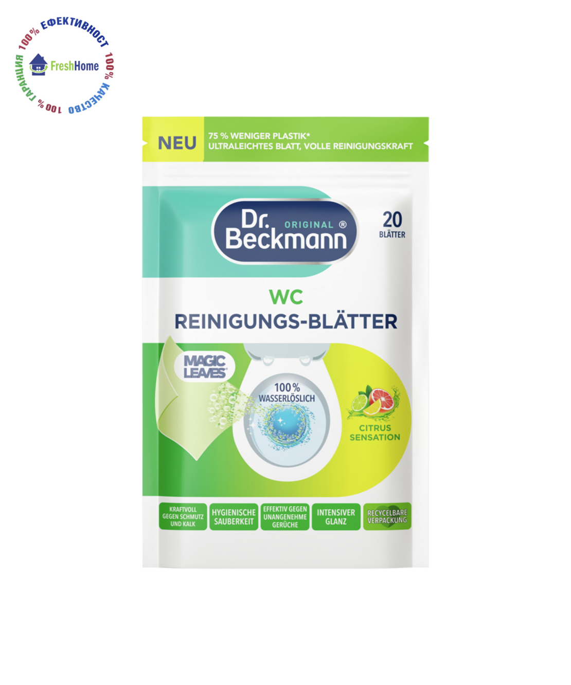 Dr. Beckmann WC Magic Leaves Citrus Sensation почистващ препарат за тоалетни чинии на ленти 20 бр.
