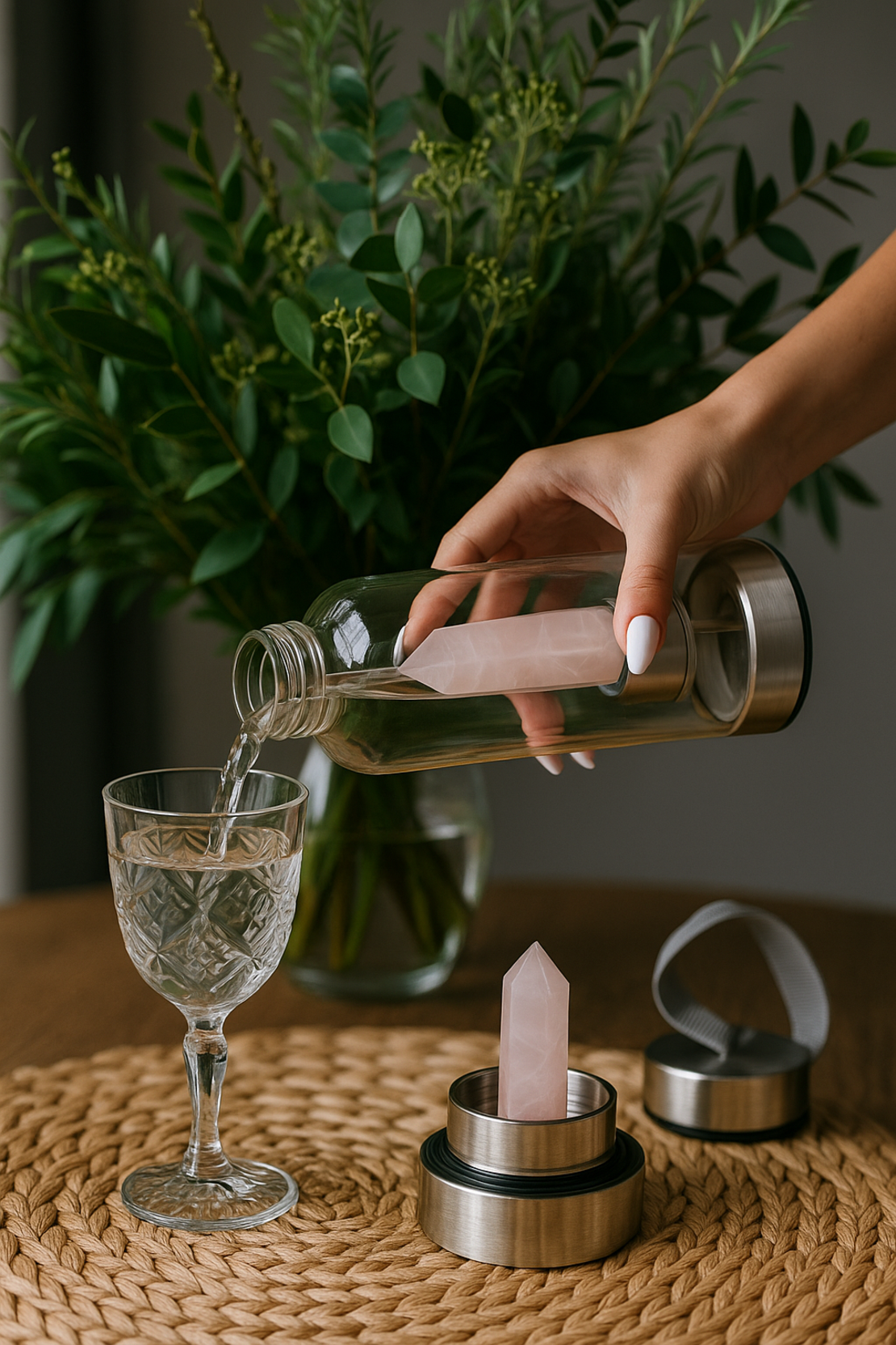 Бутилка за зареждане на вода с Розов Кварц