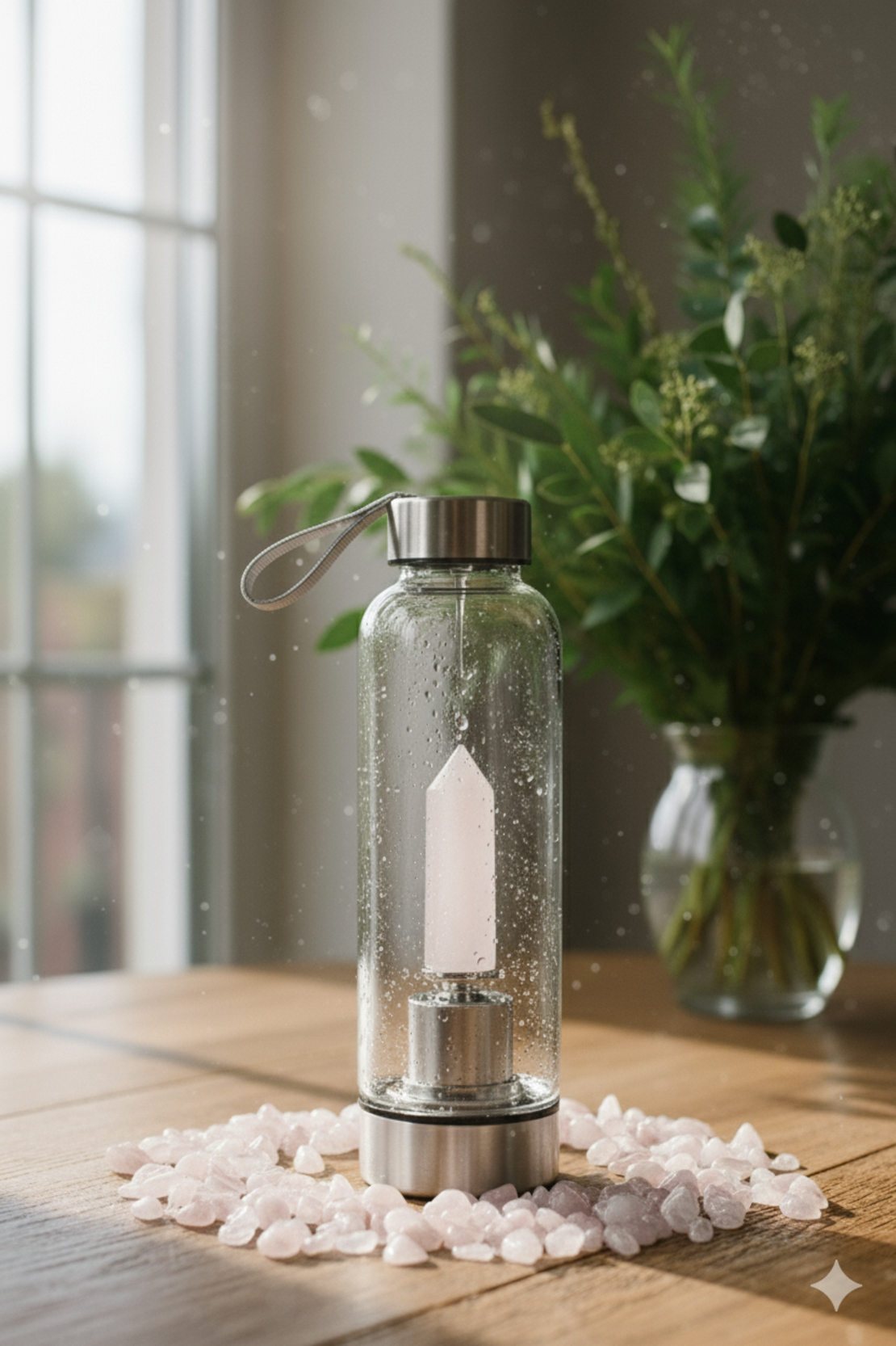 Бутилка за зареждане на вода с Розов Кварц
