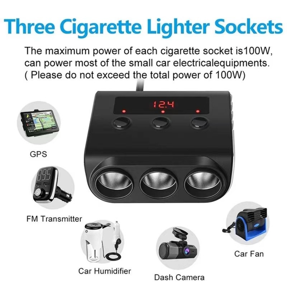 Авторазклонител с волтметър, 3 гнезда, 4 x USB, Черен
