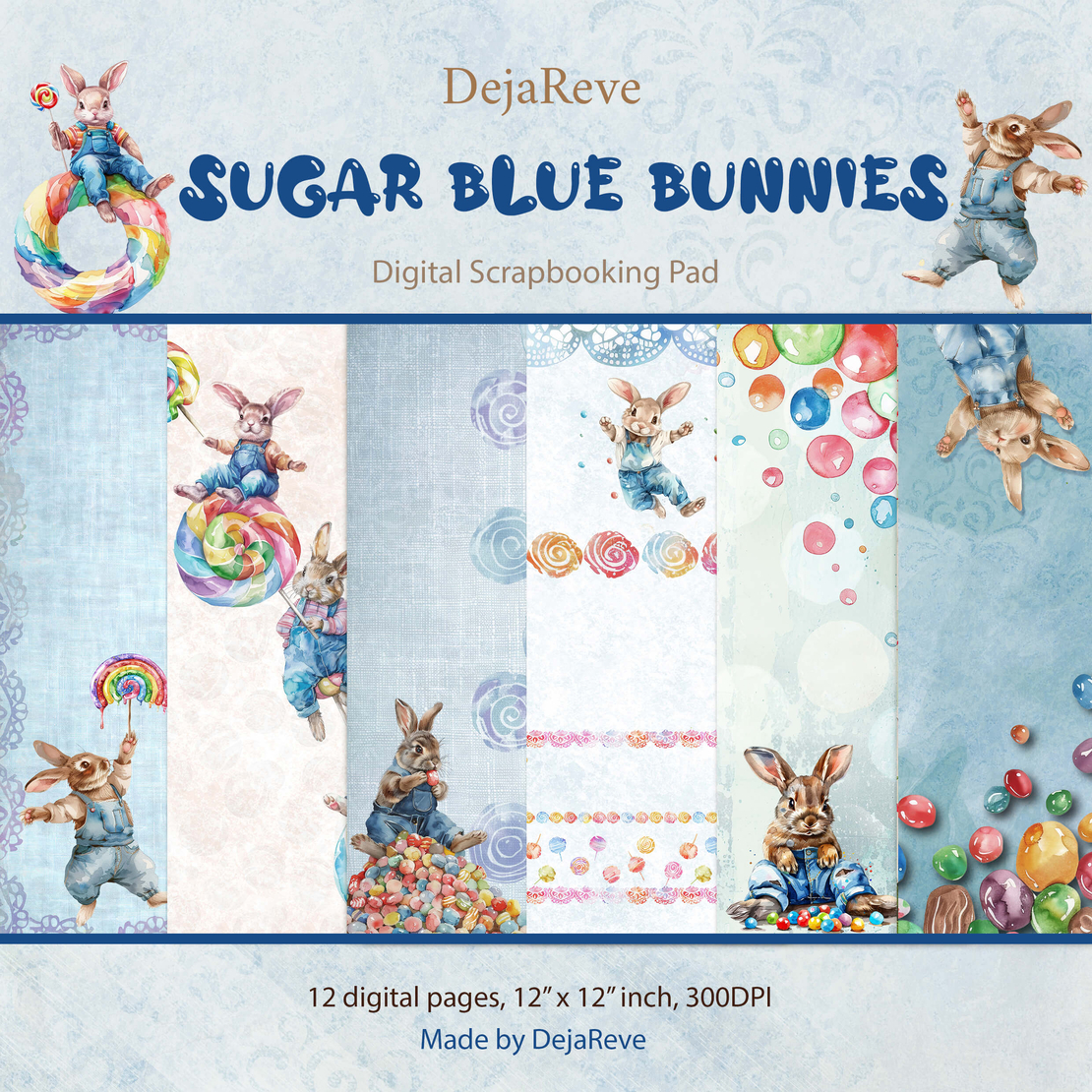 Дигитална хартия - Sugar Blue Bunnies