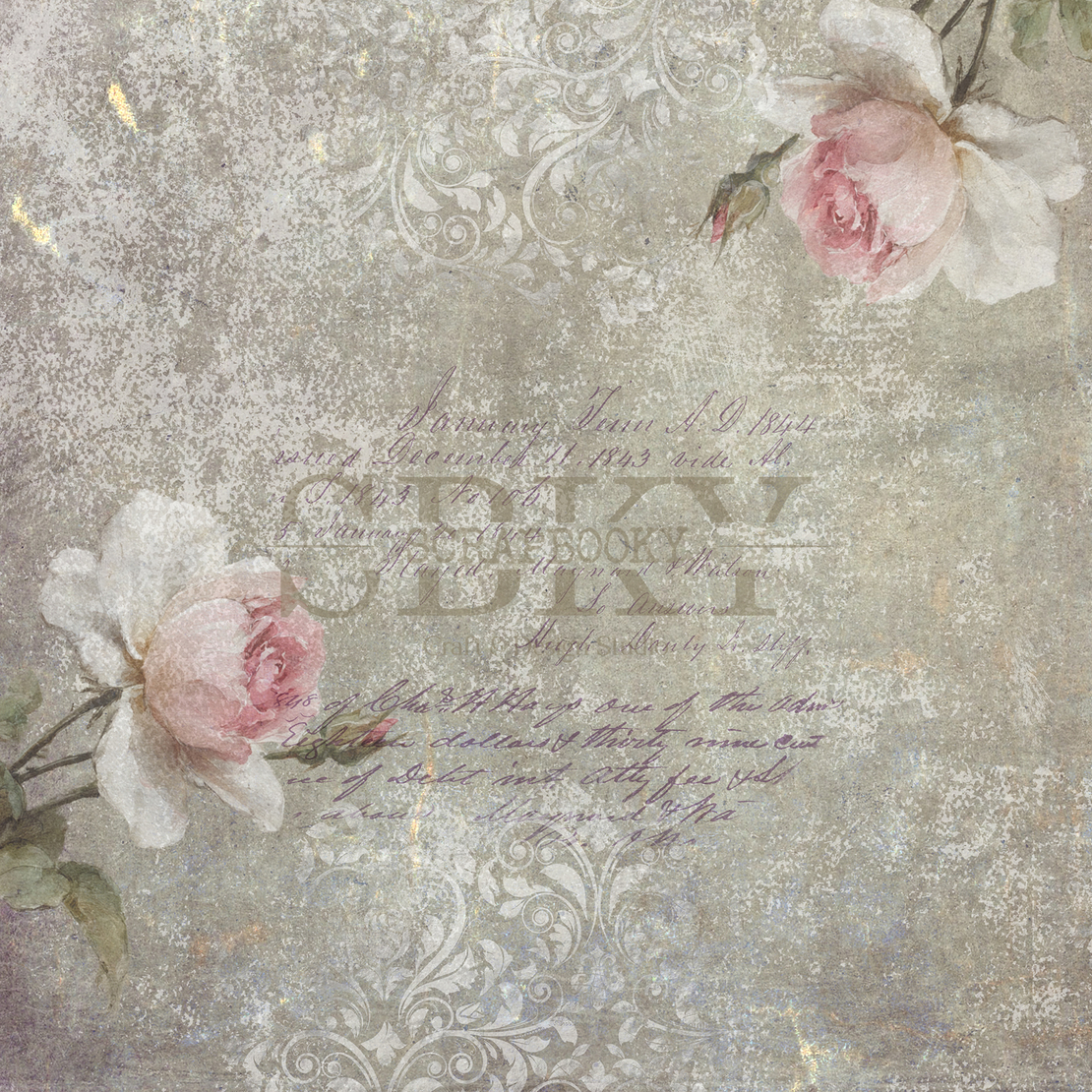 Bookbinding Canvas “Faded Roses & Letters” – 25x60 cm