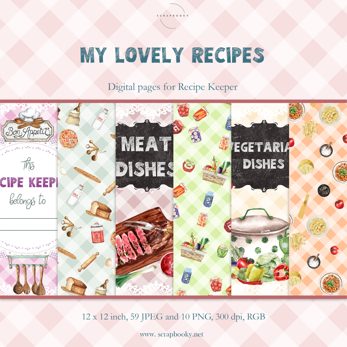 Digital Pages For Recipe Keeper - 12x12 inch - in English