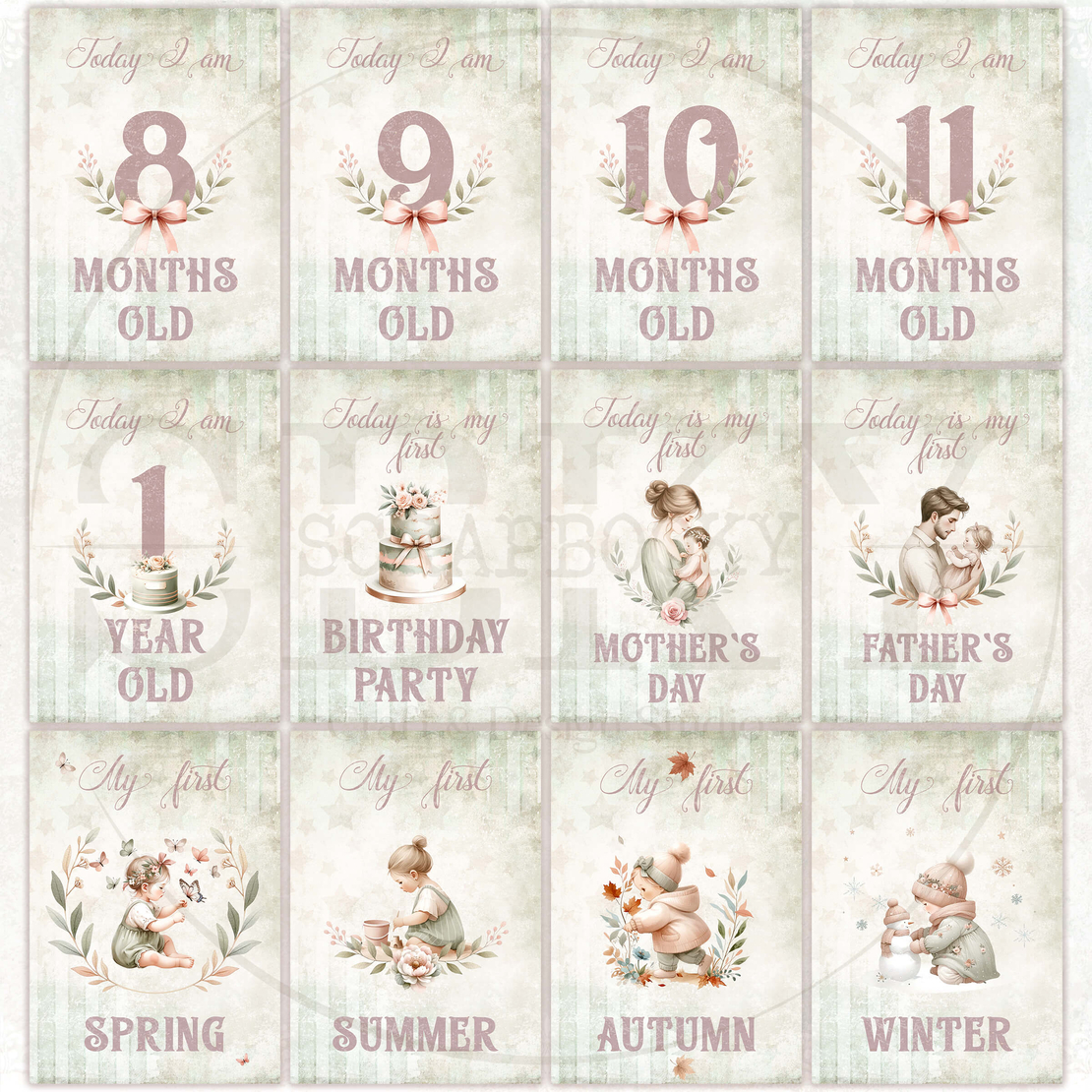 Baby Girl Milestone Cards - In English