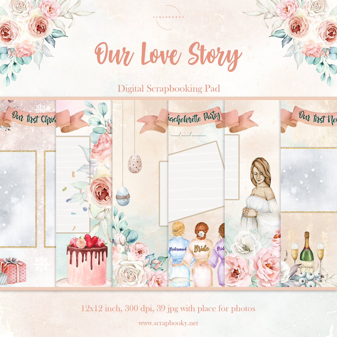 Digital Pages For Album ''Our Love Story'' - 12x12 inch, with place for photo