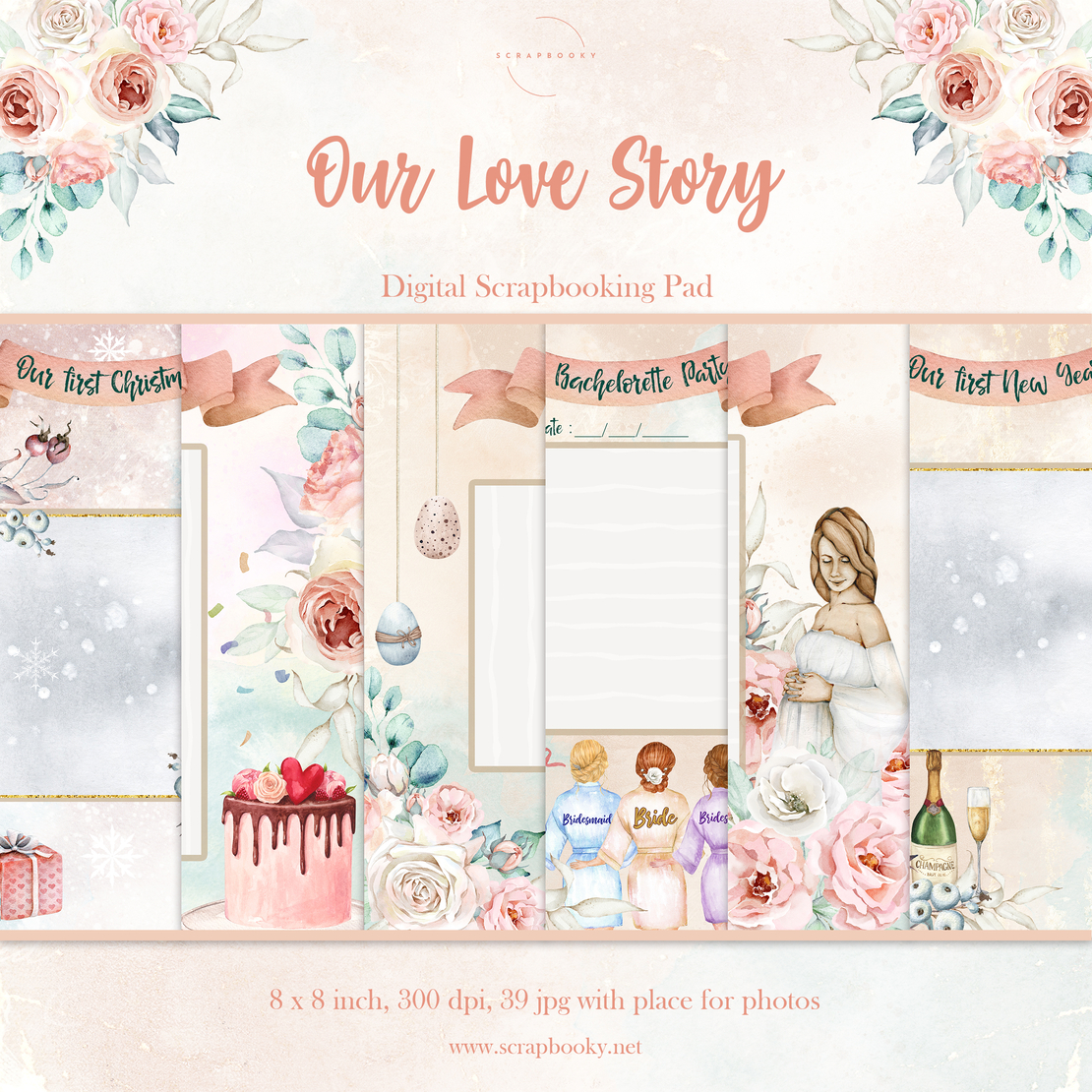 Digital Pages For Album ''Our Love Story'' - 8x8 inch, with place for photos