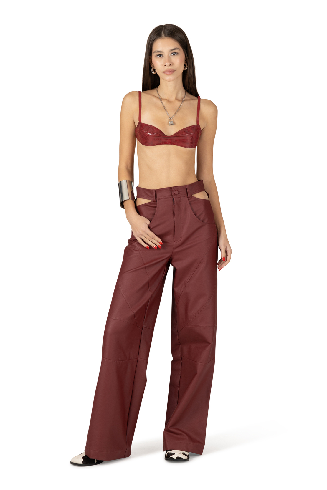 Claret cut out pants