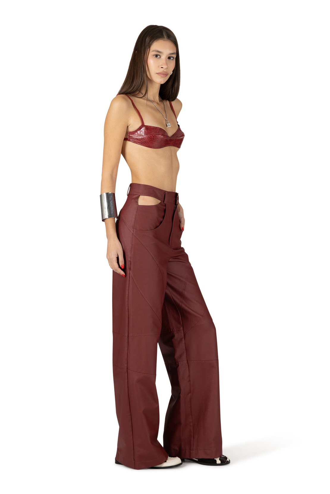 Claret cut out pants