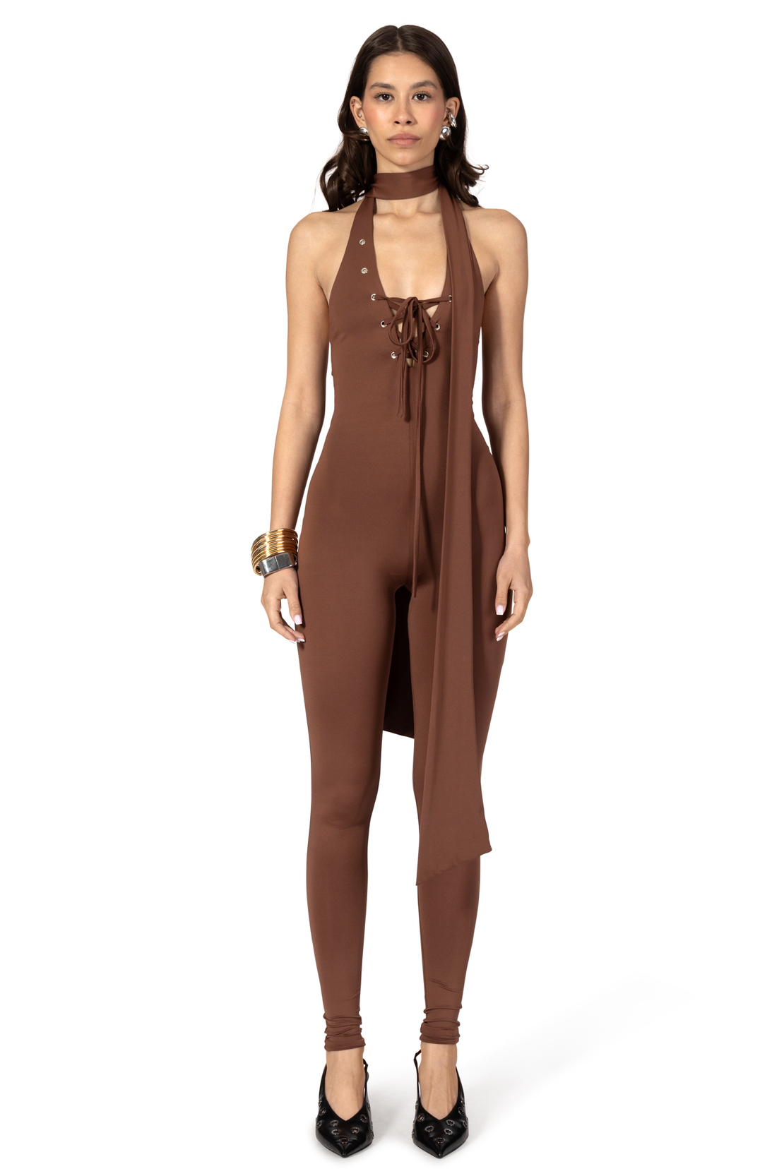 MOCHA WRAP CATSUIT