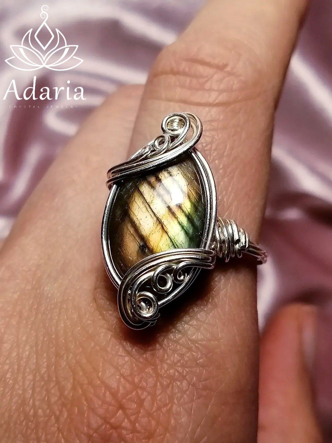 Сребърен пръстен с Лабрадорит Размер 11.5 (21 мм диаметър)