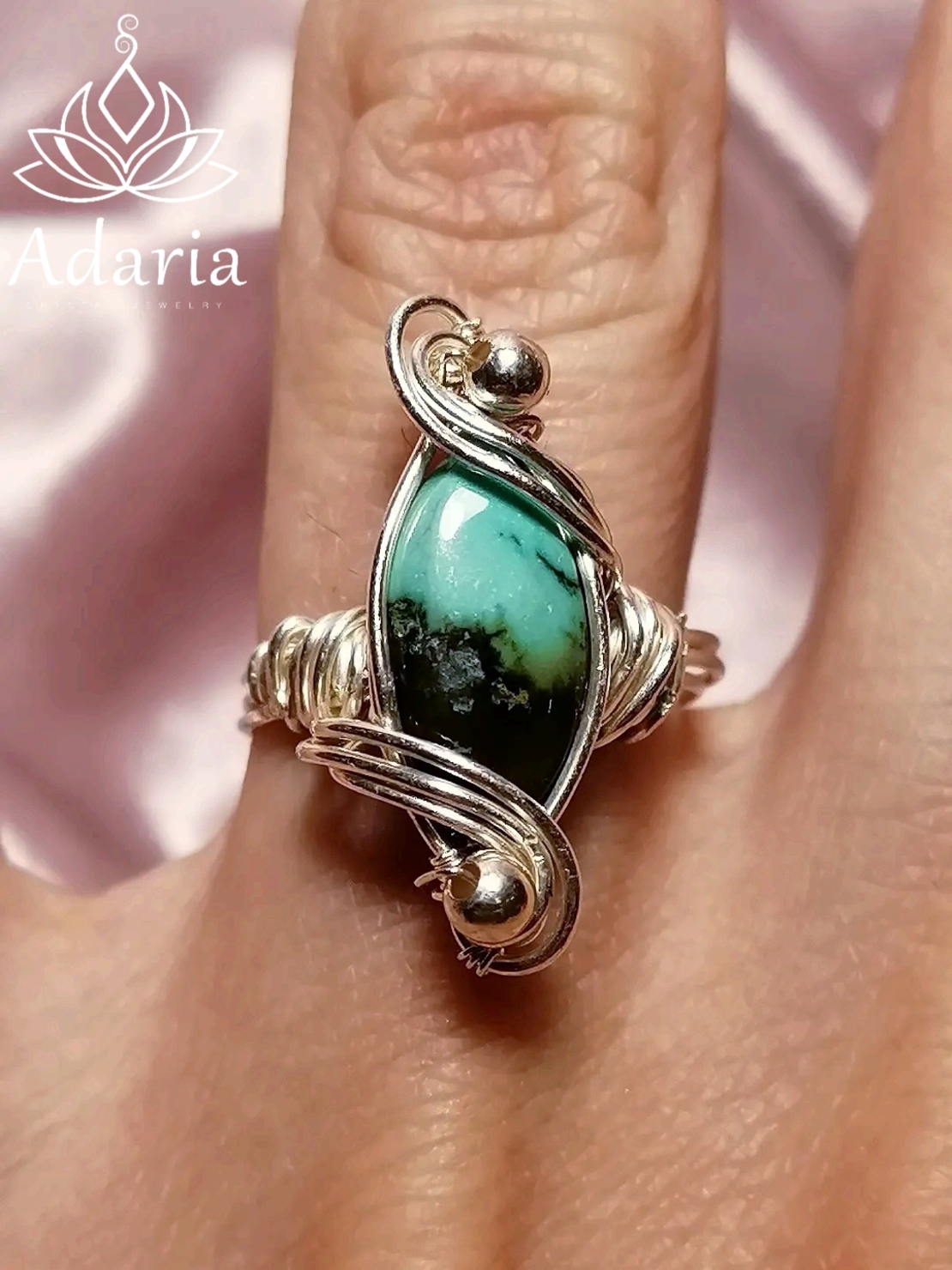 Сребърен пръстен с Тибетски Тюркоаз Размер 7 (17 мм диаметър)