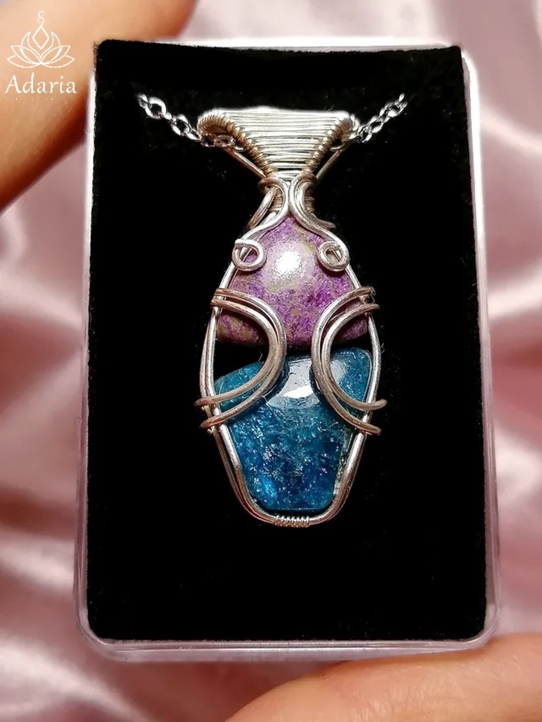 Сребърно колие с Апатит и Пурпурит