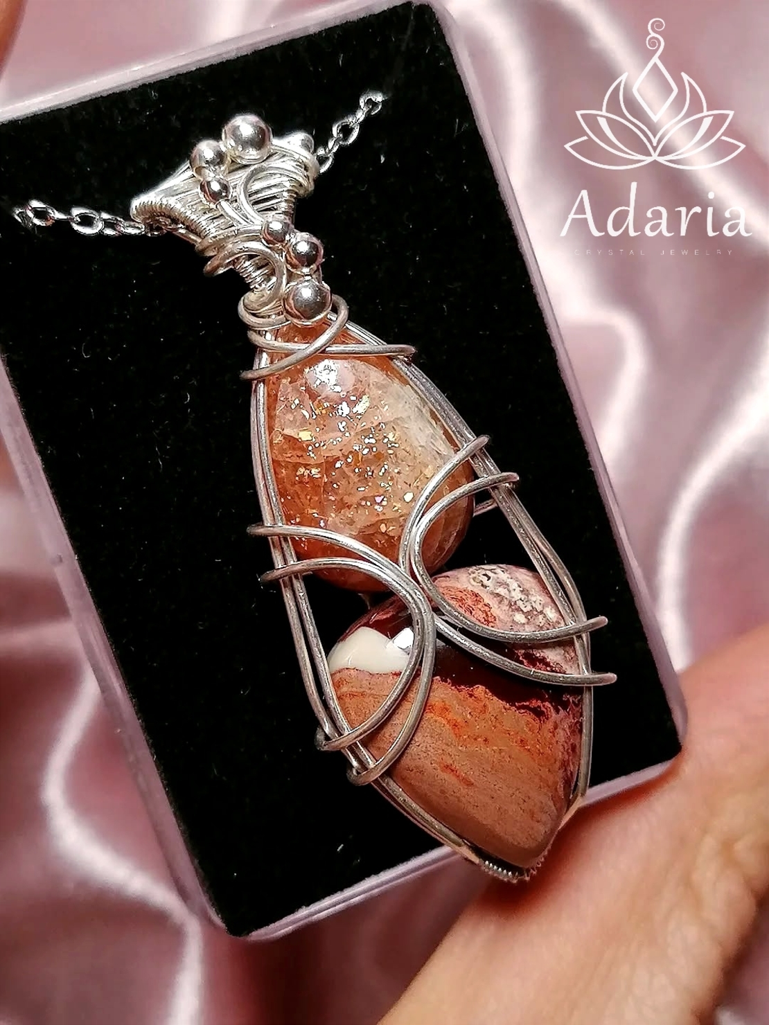 Сребърно колие с Мексикански Опал и Слънчев камък