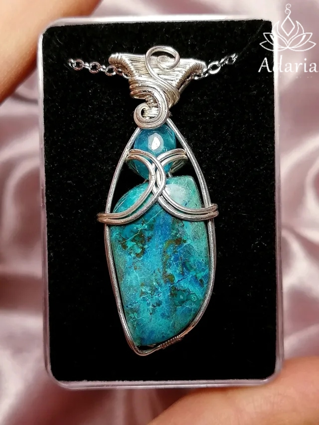 Сребърно колие с Азурит и Апатит